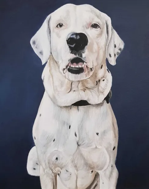 Oil portrait of a white dog
