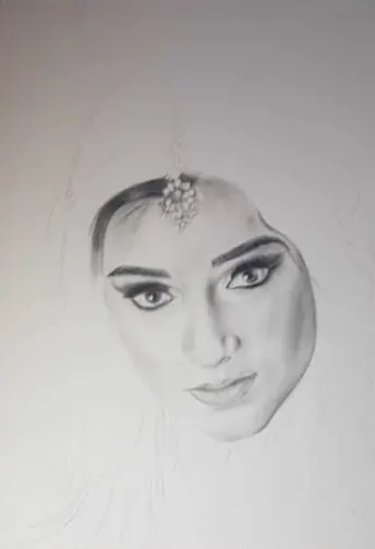 Second stage: the face shaded in detail
